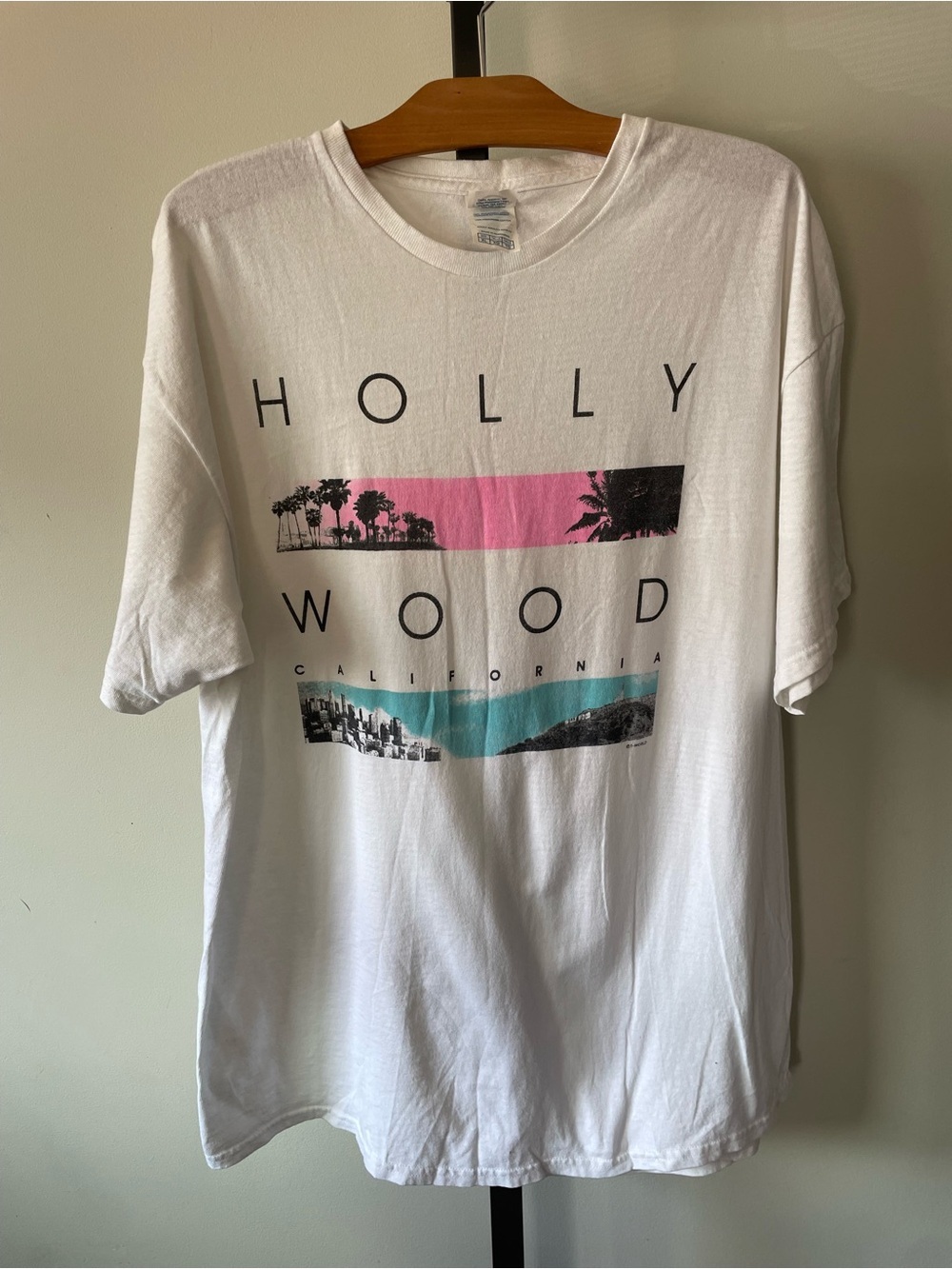 Y2K Vintage Hollywood California Tshirt White Tee 100% Cotton Vaporwave Size XL